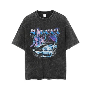 Factory Supply Custom Heavy Cotton T Shirt Acid Washed Vintage Graphic Printed Tee Retro Hip Hop Tshirt